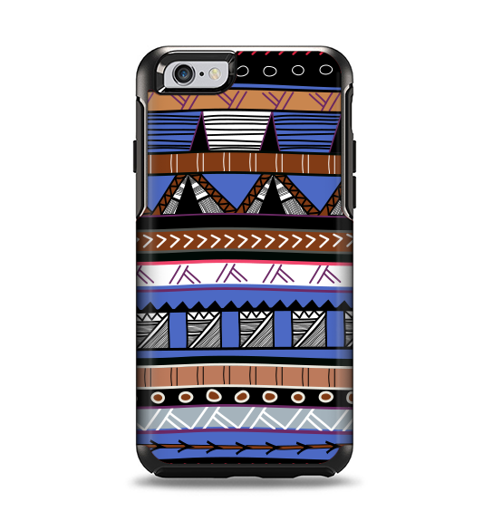 The Abstract Blue and Brown Shaped Aztec Apple iPhone 6 Otterbox Symmetry Case Skin Set