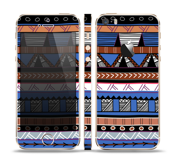 The Abstract Blue and Brown Shaped Aztec Skin Set for the Apple iPhone 5s