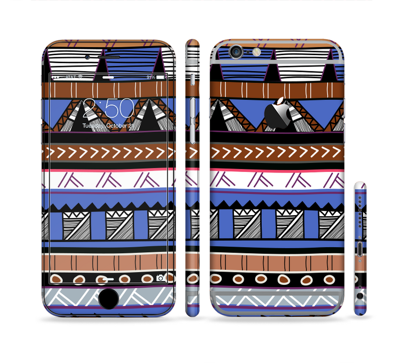 The Abstract Blue and Brown Shaped Aztec Sectioned Skin Series for the Apple iPhone 6