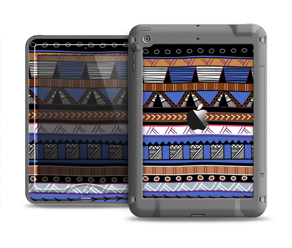 The Abstract Blue and Brown Shaped Aztec Apple iPad Air LifeProof Nuud Case Skin Set