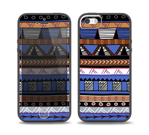 The Abstract Blue and Brown Shaped Aztec Skin Set for the iPhone 5-5s Skech Glow Case