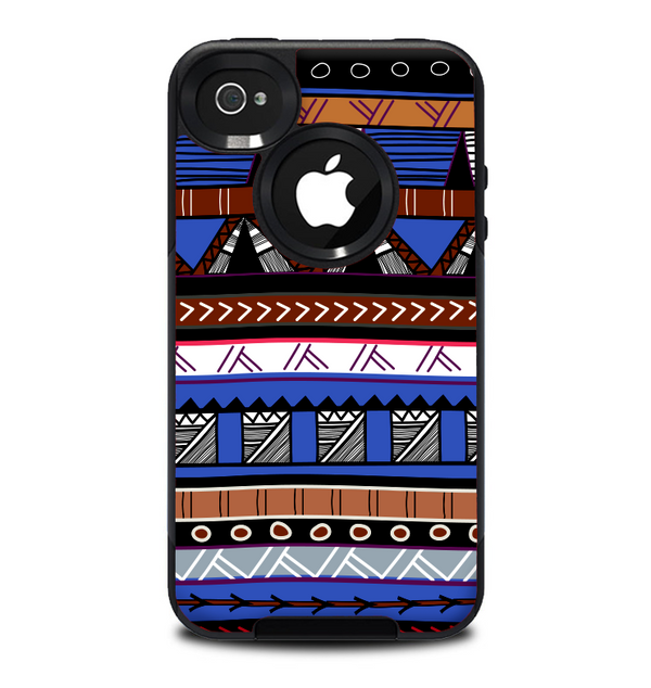 The Abstract Blue and Brown Shaped Aztec Skin for the iPhone 4-4s OtterBox Commuter Case