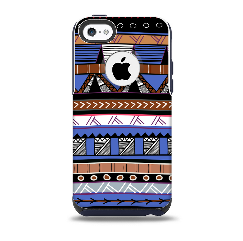 The Abstract Blue and Brown Shaped Aztec Skin for the iPhone 5c OtterBox Commuter Case