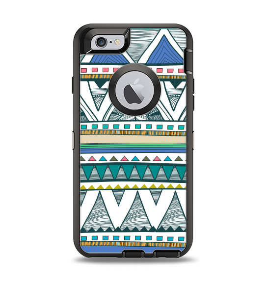 The Abstract Blue and Green Triangle Aztec Apple iPhone 6 Otterbox Defender Case Skin Set