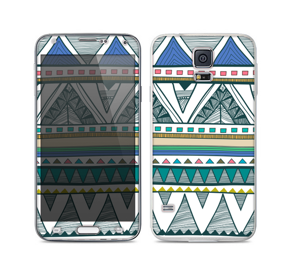The Abstract Blue and Green Triangle Aztec Skin For the Samsung Galaxy S5