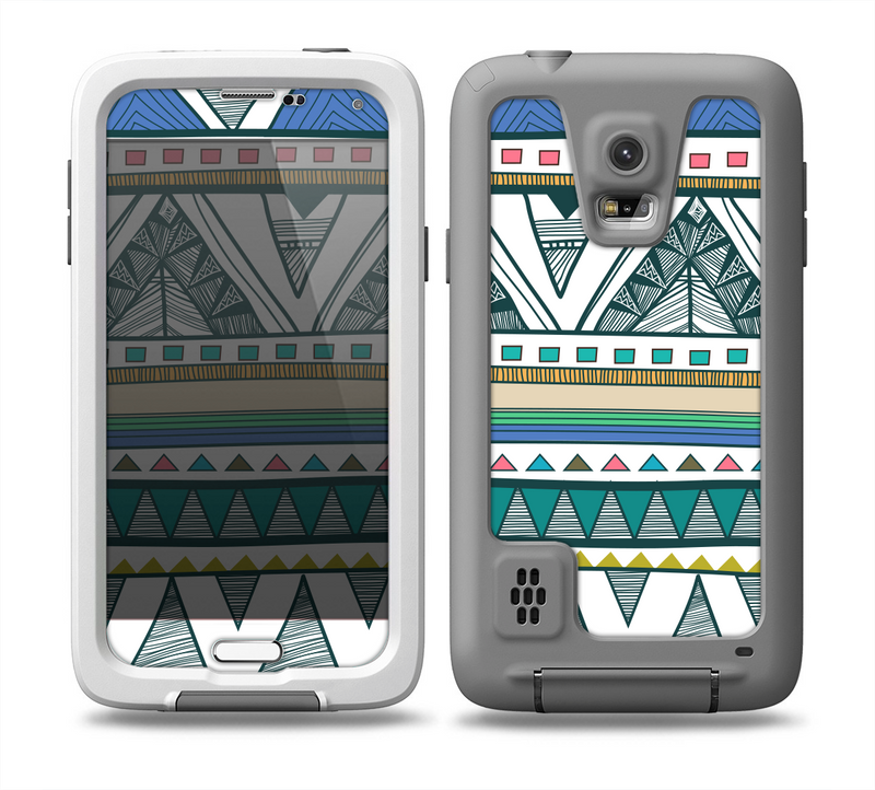 The Abstract Blue and Green Triangle Aztec Skin for the Samsung Galaxy S5 frē LifeProof Case