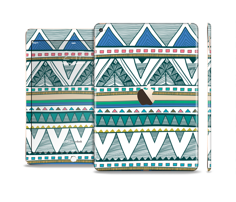 The Abstract Blue and Green Triangle Aztec Skin Set for the Apple iPad Air 2