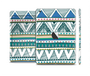 The Abstract Blue and Green Triangle Aztec Skin Set for the Apple iPad Mini 4