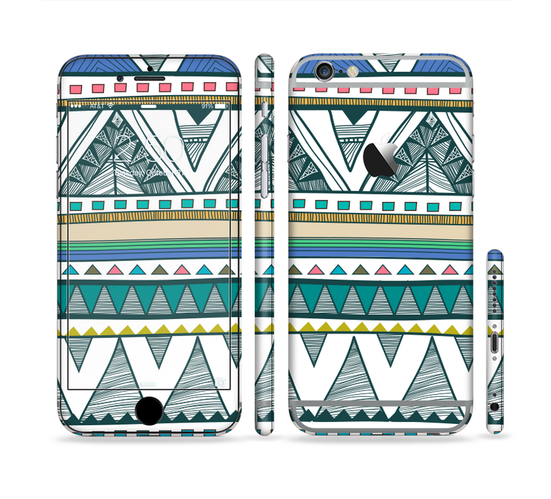 The Abstract Blue and Green Triangle Aztec Sectioned Skin Series for the Apple iPhone 6 Plus