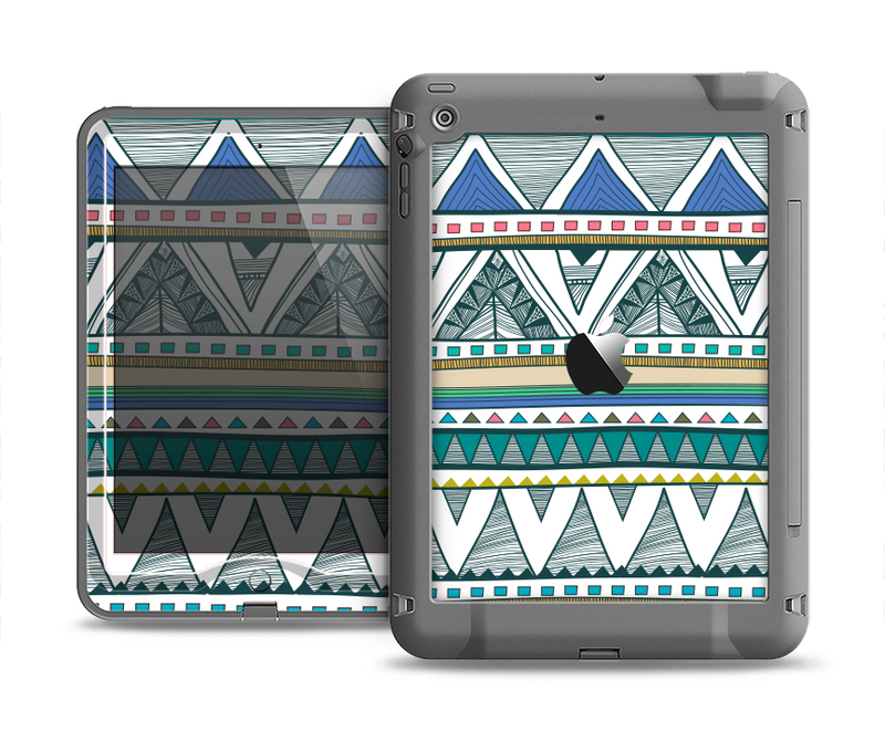The Abstract Blue and Green Triangle Aztec Apple iPad Mini LifeProof Nuud Case Skin Set