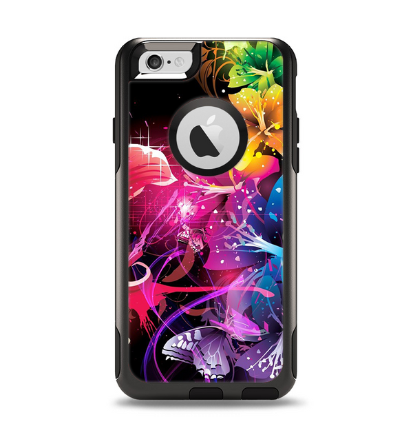 The Abstract Bright Neon Floral Apple iPhone 6 Otterbox Commuter Case Skin Set