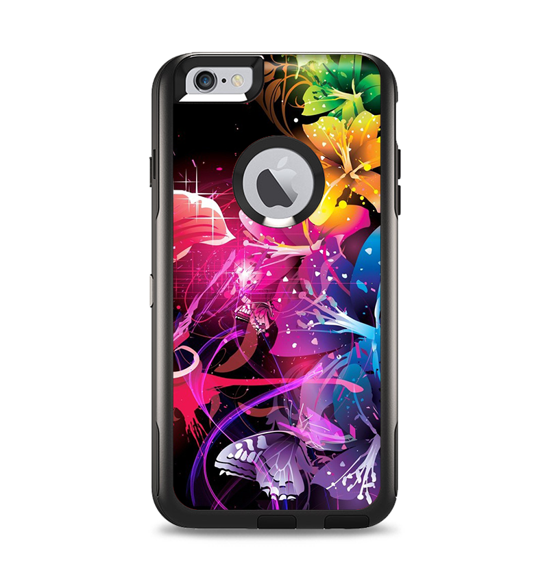 The Abstract Bright Neon Floral Apple iPhone 6 Plus Otterbox Commuter Case Skin Set