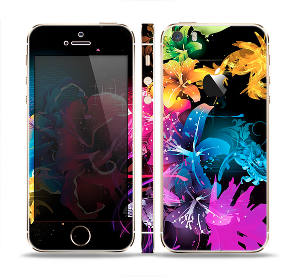 The Abstract Bright Neon Floral Skin Set for the Apple iPhone 5s