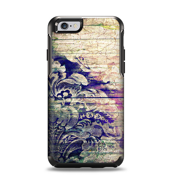 The Abstract Color Floral Painted Wood Planks Apple iPhone 6 Otterbox Symmetry Case Skin Set