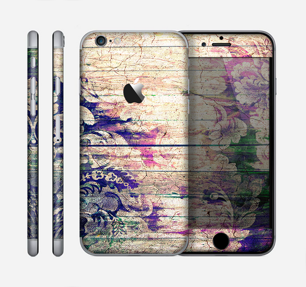 The Abstract Color Floral Painted Wood Planks Skin for the Apple iPhone 6