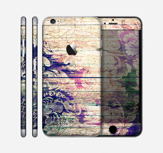 The Abstract Color Floral Painted Wood Planks Skin for the Apple iPhone 6 Plus