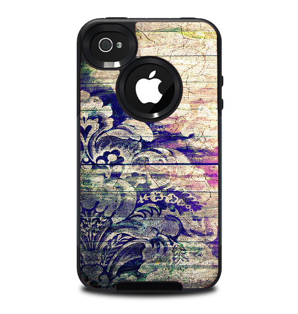 The Abstract Color Floral Painted Wood Planks Skin for the iPhone 4-4s OtterBox Commuter Case