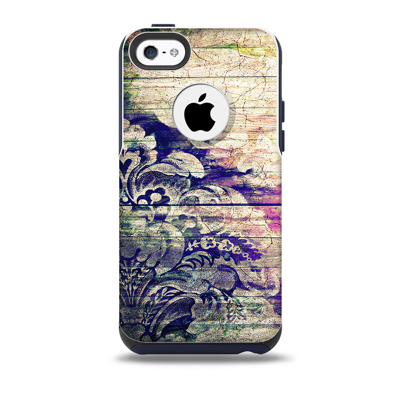 The Abstract Color Floral Painted Wood Planks Skin for the iPhone 5c OtterBox Commuter Case