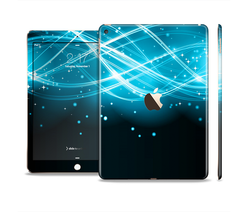 The Abstract Glowing Blue Swirls Skin Set for the Apple iPad Air 2