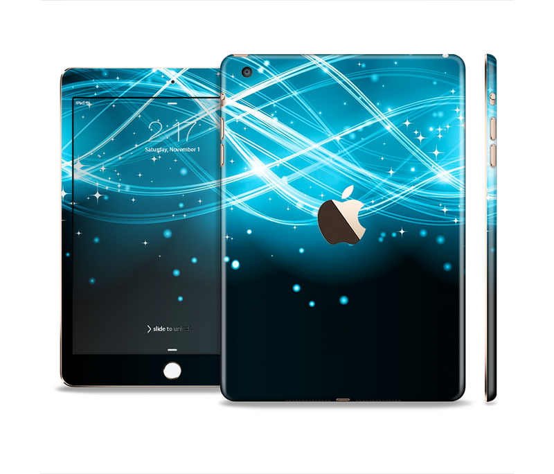 The Abstract Glowing Blue Swirls Full Body Skin Set for the Apple iPad Mini 3