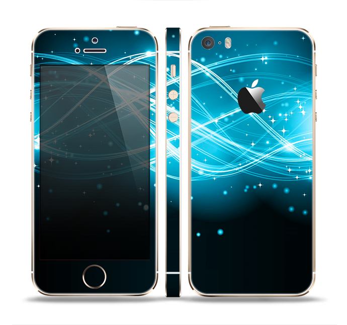 The Abstract Glowing Blue Swirls Skin Set for the Apple iPhone 5s