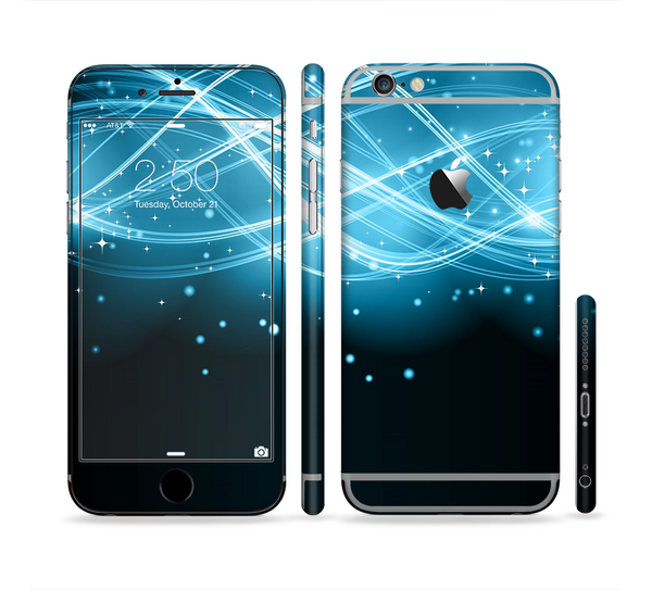 The Abstract Glowing Blue Swirls Sectioned Skin Series for the Apple iPhone 6