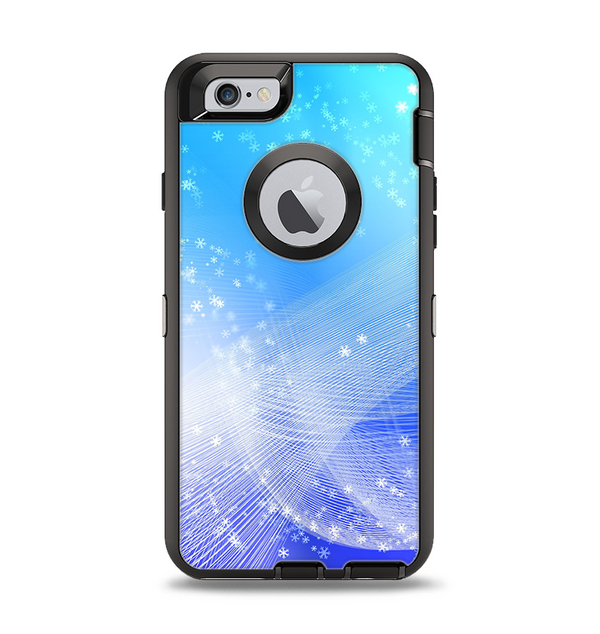 The Abstract Light Blue Scattered Snowflakes Apple iPhone 6 Otterbox Defender Case Skin Set