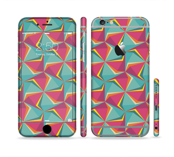 The Abstract Opened Green & Pink Cubes Sectioned Skin Series for the Apple iPhone 6