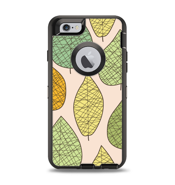 The Abstract Pastel Lined-Leaves Apple iPhone 6 Otterbox Defender Case Skin Set