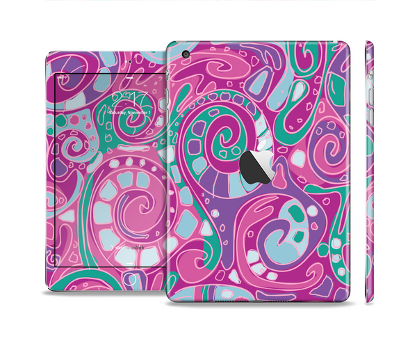 The Abstract Pink & Purple Vector Swirled Pattern Full Body Skin Set for the Apple iPad Mini 2
