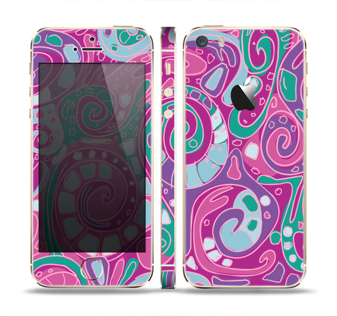 The Abstract Pink & Purple Vector Swirled Pattern Skin Set for the Apple iPhone 5s