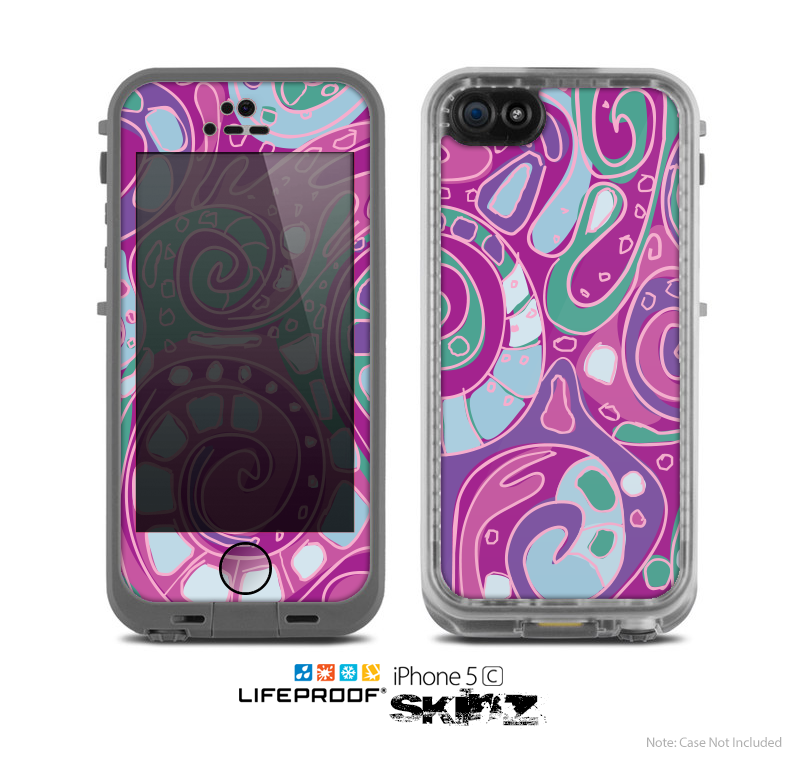 The Abstract Pink & Purple Vector Swirled Pattern Skin for the Apple iPhone 5c LifeProof Case