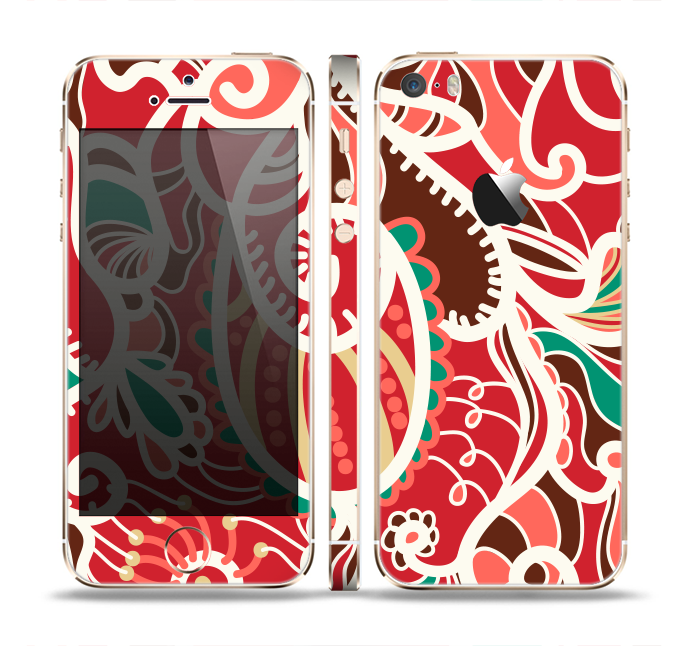 The Abstract Red & Green Vector Pattern Skin Set for the Apple iPhone 5s