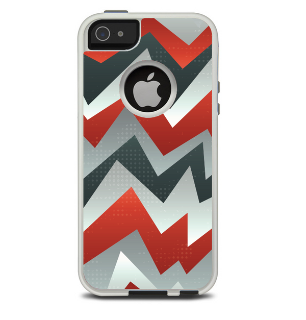 The Abstract Red, Grey and White ZigZag Pattern Skin For The iPhone 5-5s Otterbox Commuter Case