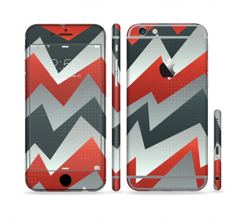 The Abstract Red, Grey and White ZigZag Pattern Sectioned Skin Series for the Apple iPhone 6 Plus