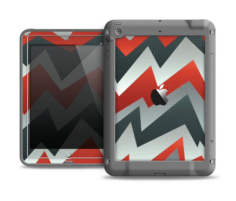 The Abstract Red, Grey and White ZigZag Pattern Apple iPad Air LifeProof Fre Case Skin Set