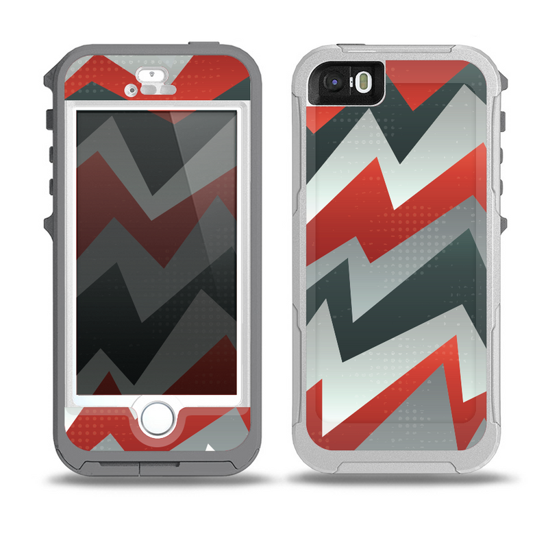 The Abstract Red, Grey and White ZigZag Pattern Skin for the iPhone 5-5s OtterBox Preserver WaterProof Case