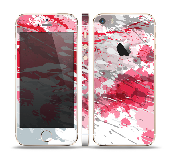 The Abstract Red, Pink and White Paint Splatter Skin Set for the Apple iPhone 5s