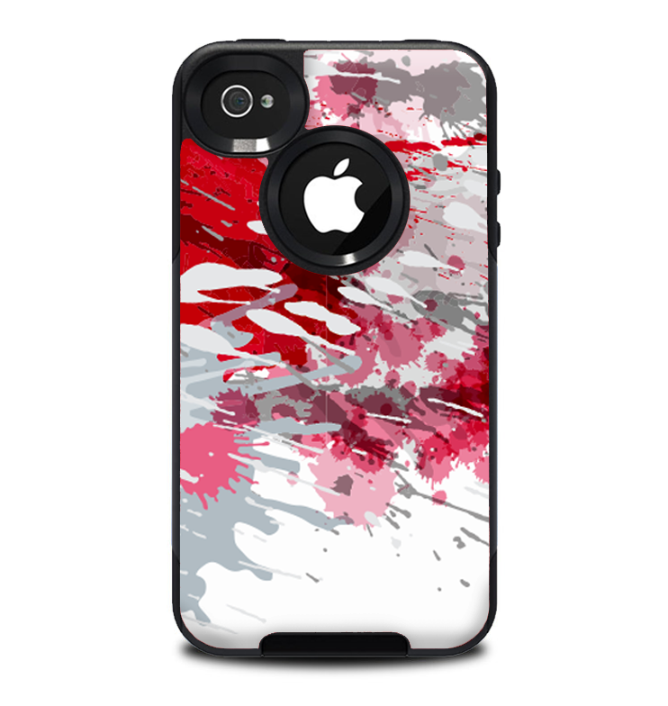 The Abstract Red, Pink and White Paint Splatter Skin for the iPhone 4-4s OtterBox Commuter Case