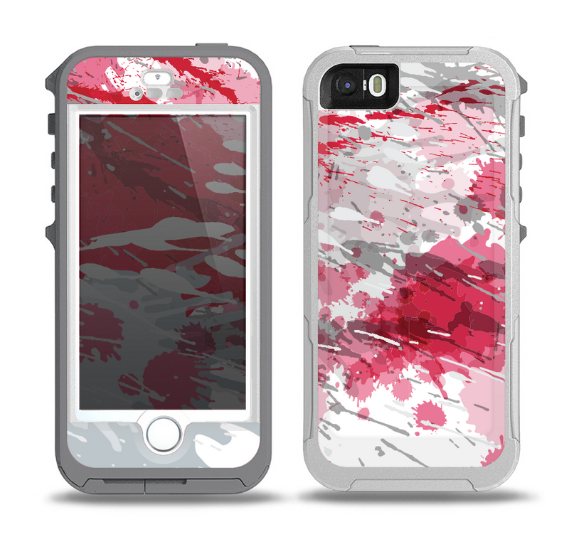 The Abstract Red, Pink and White Paint Splatter Skin for the iPhone 5-5s OtterBox Preserver WaterProof Case