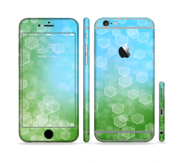 The Abstract Shaped Sparkle Unfocused Blue & Green Sectioned Skin Series for the Apple iPhone 6 Plus
