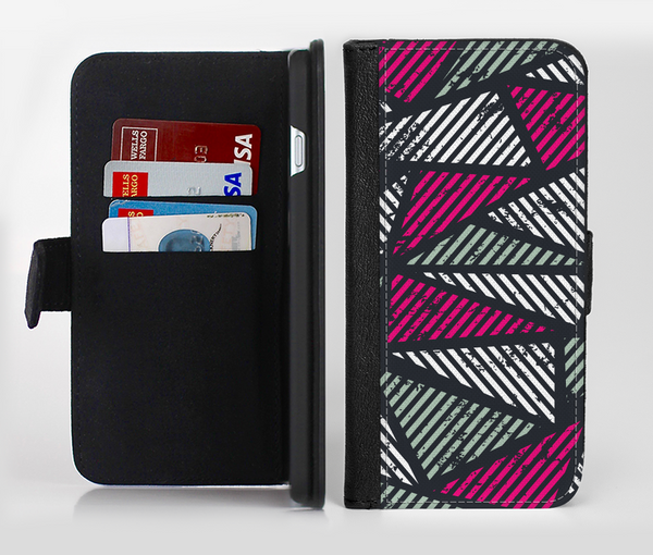 The Abstract Striped Vibrant Trangles Ink-Fuzed Leather Folding Wallet Credit-Card Case for the Apple iPhone 6/6s, 6/6s Plus, 5/5s and 5c