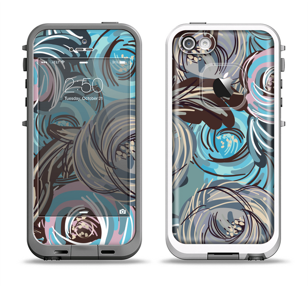 The Abstract Subtle Toned Floral Strokes Apple iPhone 5-5s LifeProof Fre Case Skin Set