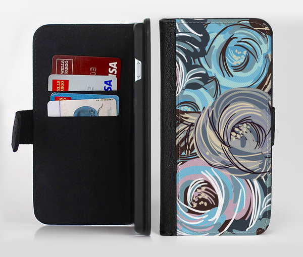 The Abstract Subtle Toned Floral Strokes Ink-Fuzed Leather Folding Wallet Credit-Card Case for the Apple iPhone 6/6s, 6/6s Plus, 5/5s and 5c