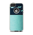 The Abstract Swirled Two Toned Green with Birds Apple iPhone 5-5s Otterbox Commuter Case Skin Set