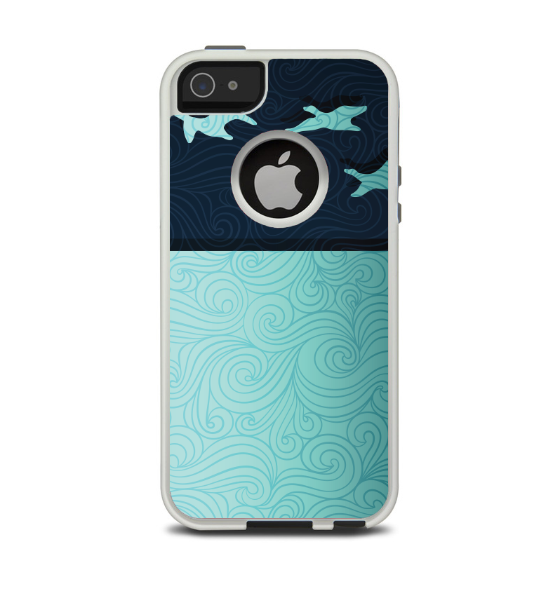 The Abstract Swirled Two Toned Green with Birds Apple iPhone 5-5s Otterbox Commuter Case Skin Set