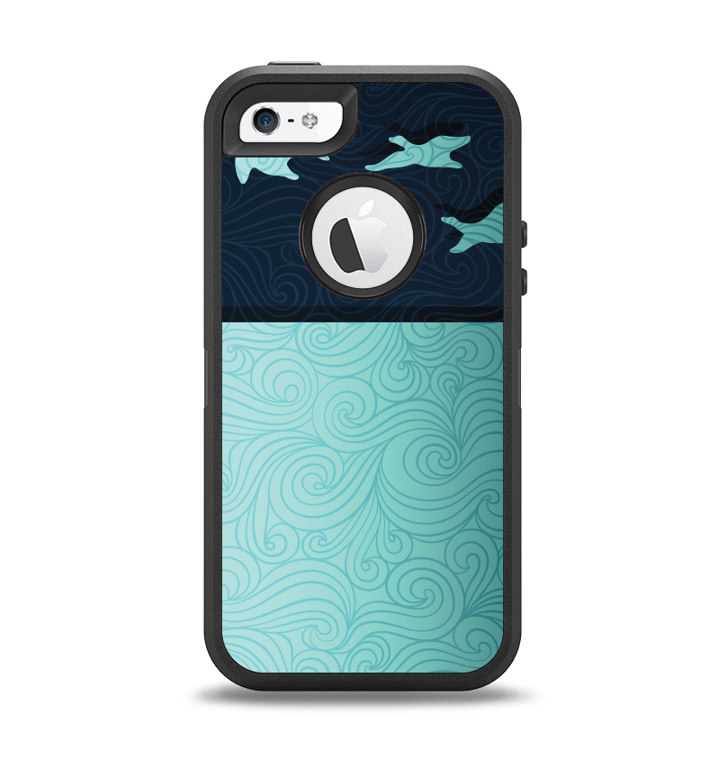 The Abstract Swirled Two Toned Green with Birds Apple iPhone 5-5s Otterbox Defender Case Skin Set