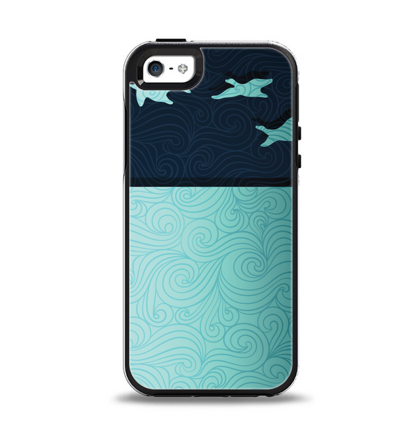 The Abstract Swirled Two Toned Green with Birds Apple iPhone 5-5s Otterbox Symmetry Case Skin Set