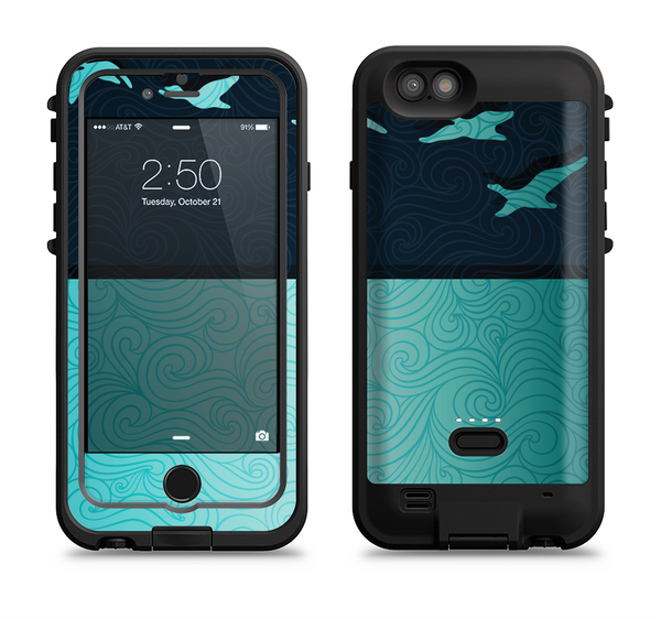 the abstract swirled two toned green with birds  iPhone 6/6s Plus LifeProof Fre POWER Case Skin Kit