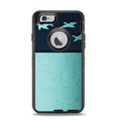 The Abstract Swirled Two Toned Green with Birds Apple iPhone 6 Otterbox Defender Case Skin Set